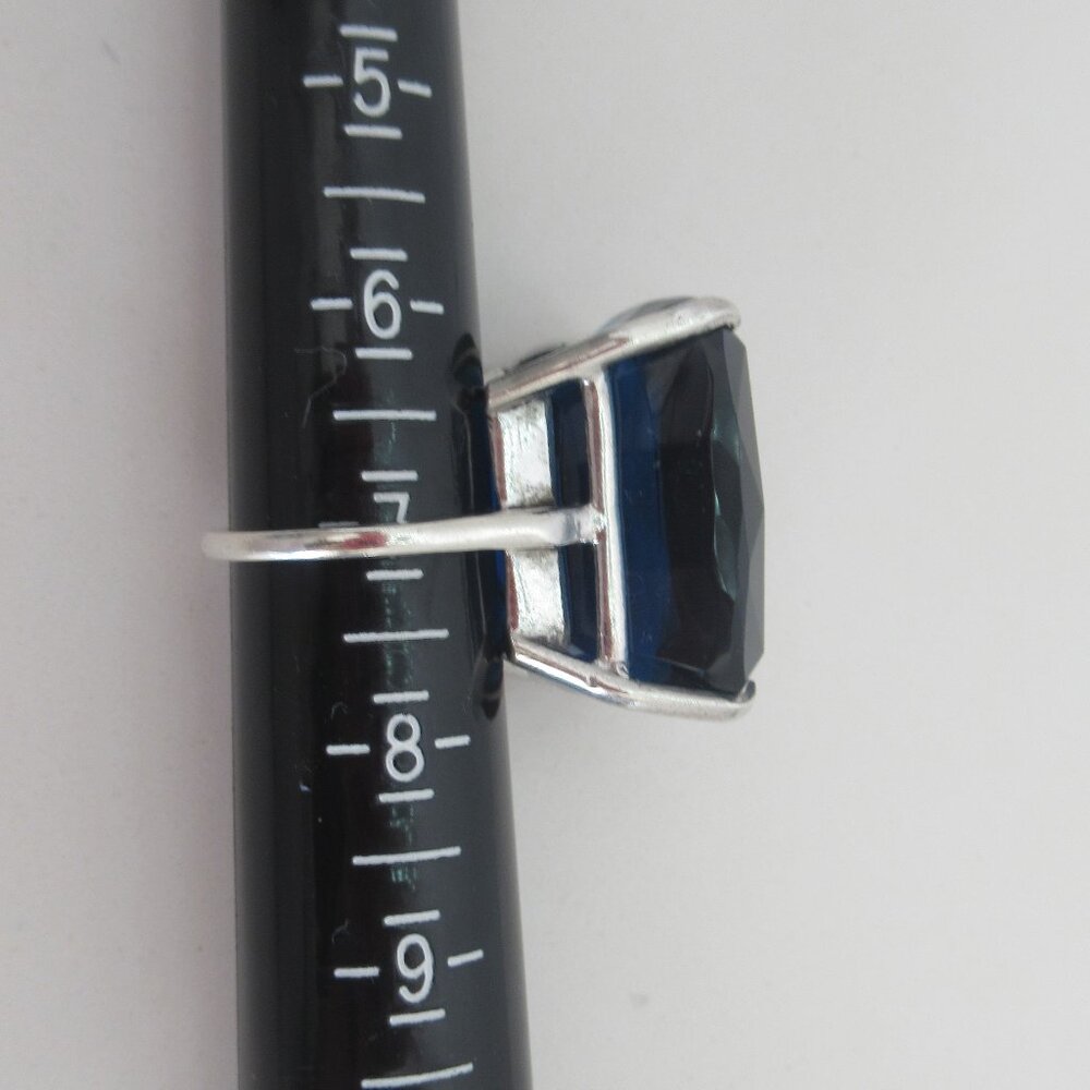 Vintage Sterling Silver Large Blue Treated Stone 16 carat Size 7 Cocktail Ring - Picture 10 of 12